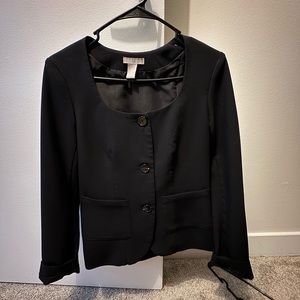 Button up blazer shirt with scoop neck